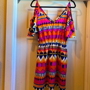 Honey Punch Graphic Print Cold-Shoulder Dress